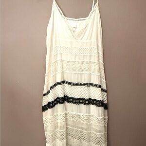 Anthropologie White Adjustable strap Lace Maxi Dress with Black Trim
